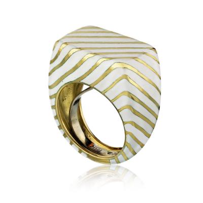 David Webb David Webb 18K Gold White Enamel Ring