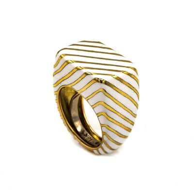 David Webb David Webb 18K Gold White Enamel Ring