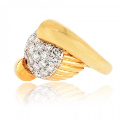 David Webb David Webb 18K Yellow Gold 1970s Pave Set Diamond Cocktail Vintage Ring