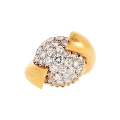 David Webb David Webb 18K Yellow Gold 1970s Pave Set Diamond Cocktail Vintage Ring