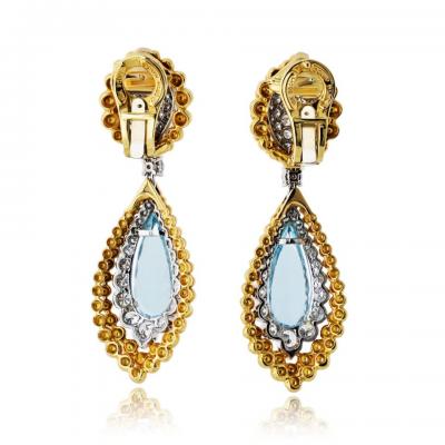 David Webb David Webb 18K Yellow Gold 6 00cttw Aquamarine And Diamond Earrings