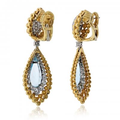 David Webb David Webb 18K Yellow Gold 6 00cttw Aquamarine And Diamond Earrings