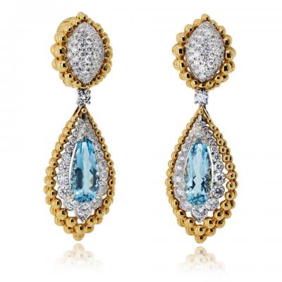 David Webb David Webb 18K Yellow Gold 6 00cttw Aquamarine And Diamond Earrings