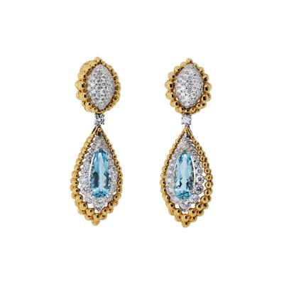 David Webb David Webb 18K Yellow Gold 6 00cttw Aquamarine And Diamond Earrings