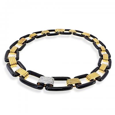 David Webb David Webb 18K Yellow Gold Black Enamel Large Link Gold Stations Necklace
