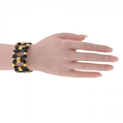 David Webb David Webb 18K Yellow Gold Black Enamel Open Link Bracelet