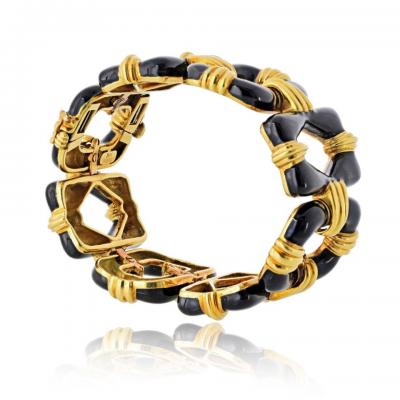 David Webb David Webb 18K Yellow Gold Black Enamel Open Link Bracelet
