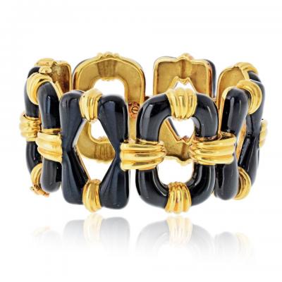 David Webb David Webb 18K Yellow Gold Black Enamel Open Link Bracelet