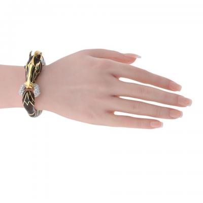 David Webb David Webb 18K Yellow Gold Brown Horse Green Eye Bracelet