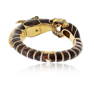 David Webb David Webb 18K Yellow Gold Brown Horse Green Eye Bracelet