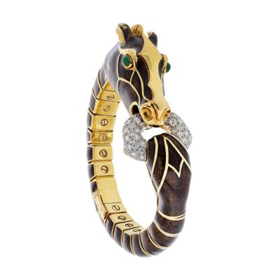 David Webb David Webb 18K Yellow Gold Brown Horse Green Eye Bracelet