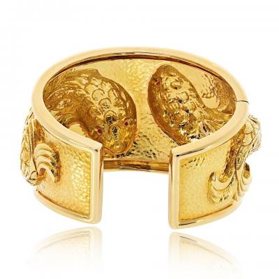 David Webb David Webb 18K Yellow Gold Double Fish With Ruby Eyes Bracelet