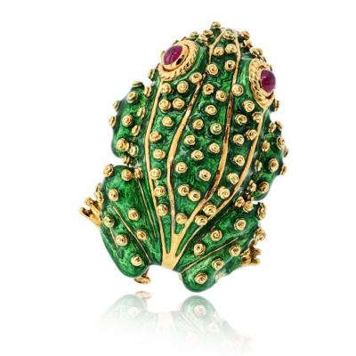 David Webb David Webb 18K Yellow Gold Frog With Ruby Eyes Brooch