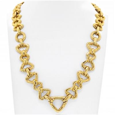 David Webb David Webb 18K Yellow Gold Hammered Link Long Convertible Necklace