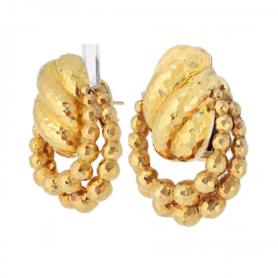 David Webb David Webb 18K Yellow Gold Hammered Textured Door Knockers Earrings