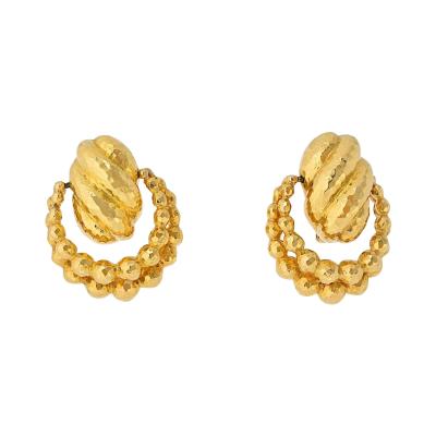 David Webb David Webb 18K Yellow Gold Hammered Textured Door Knockers Earrings