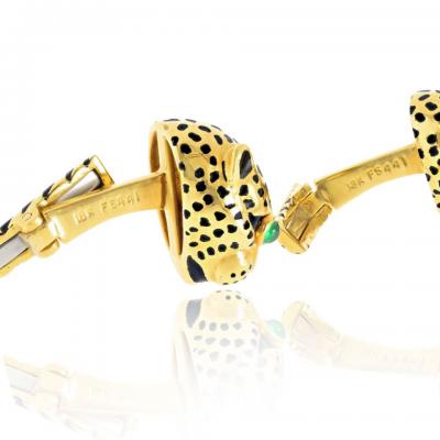 David Webb David Webb 18K Yellow Gold Leopard Emerald Eyes With Box Cuff Links