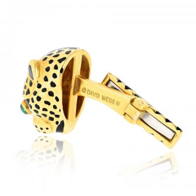 David Webb David Webb 18K Yellow Gold Leopard Emerald Eyes With Box Cuff Links