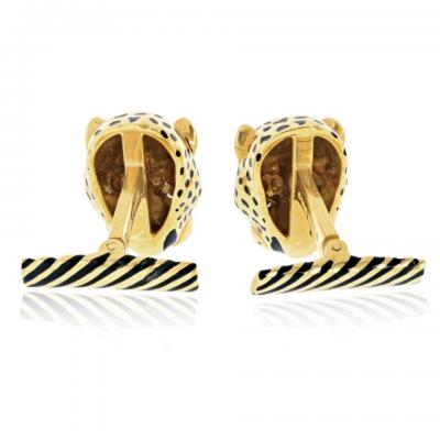 David Webb David Webb 18K Yellow Gold Leopard Emerald Eyes With Box Cuff Links