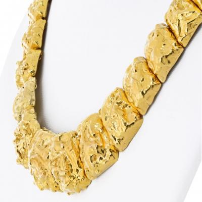 David Webb David Webb 18K Yellow Gold Nugget Style Graduated Panel Necklace