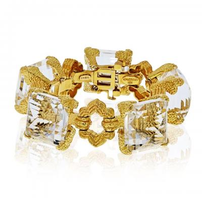 David Webb David Webb 18K Yellow Gold Rock Crystal Open Link Bracelet