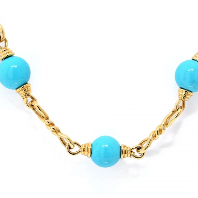 David Webb David Webb 18K Yellow Gold Turquoise Link Chain Necklace