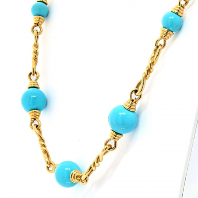 David Webb David Webb 18K Yellow Gold Turquoise Link Chain Necklace