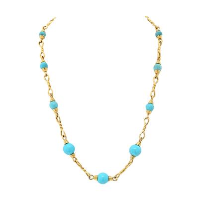 David Webb David Webb 18K Yellow Gold Turquoise Link Chain Necklace