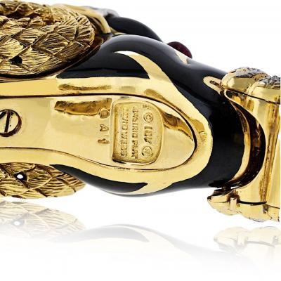 David Webb David Webb 18K Yellow Gold Vintage Ram With Green Emerald And Diamonds Bracelet