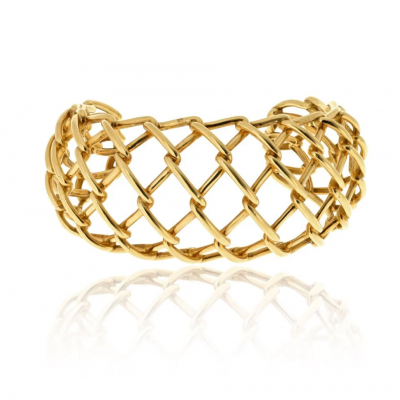 David Webb David Webb 18K Yellow Gold Weave Cuff Openwork Bracelet