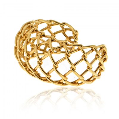 David Webb David Webb 18K Yellow Gold Weave Cuff Openwork Bracelet