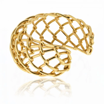 David Webb David Webb 18K Yellow Gold Weave Cuff Openwork Bracelet