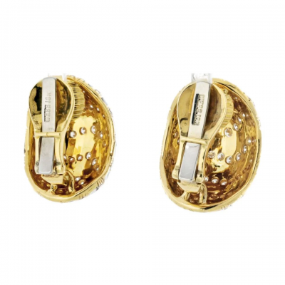 David Webb David Webb 18K Yellow Gold Zebra Style Pave Diamond Set Dome Clip On Earrings