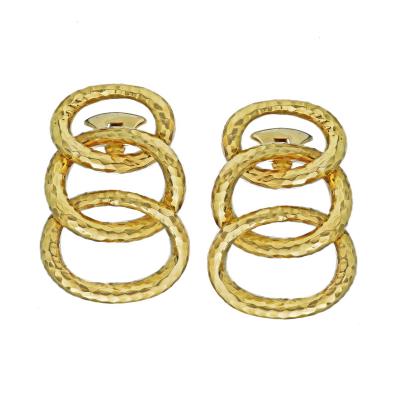 David Webb David Webb 1970s Hammered Triple Hoop Clip On Earrings