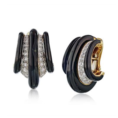 David Webb David Webb 1980s Black Enamel Diamond Earrings