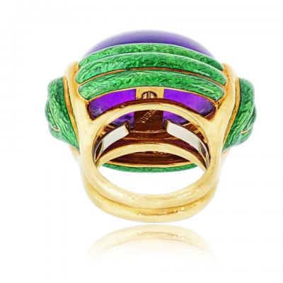 David Webb David Webb Amethyst 18K Yellow Gold Green Enamel Statement Cocktail Ring