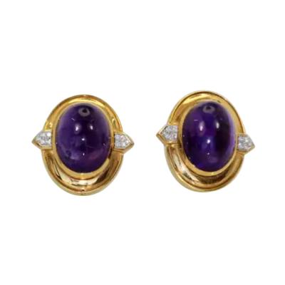 David Webb David Webb Amethyst Cabochon Earrings 18K