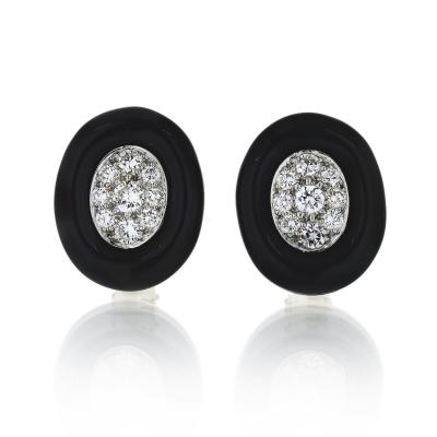 David Webb David Webb Black Enamel and Diamond Clip Earrings