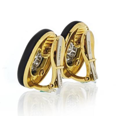 David Webb David Webb Black Enamel and Diamond Clip Earrings