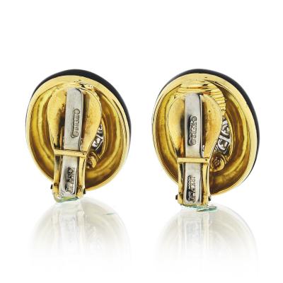 David Webb David Webb Black Enamel and Diamond Clip Earrings