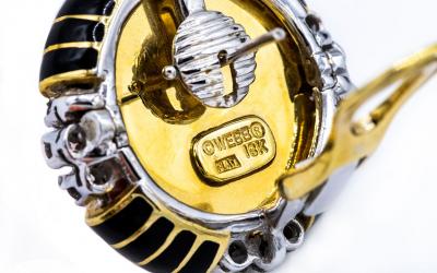 David Webb David Webb Coral Black Enamel And Diamond Earrings