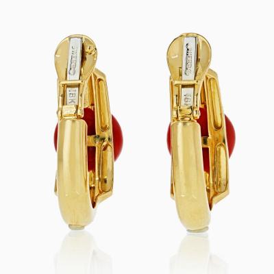 David Webb David Webb Coral Hoop Style Clip On Earrings
