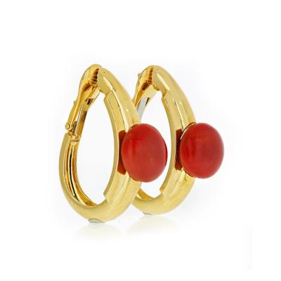 David Webb David Webb Coral Hoop Style Clip On Earrings