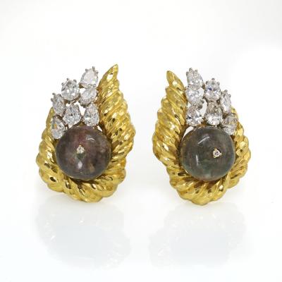 David Webb David Webb Diamond Emerald Bead Clip On Earrings