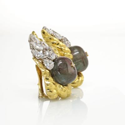 David Webb David Webb Diamond Emerald Bead Clip On Earrings