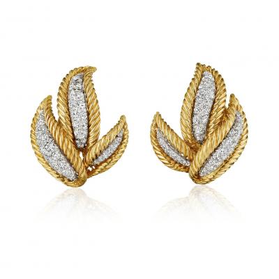 David Webb David Webb Diamond Leaf Earrings