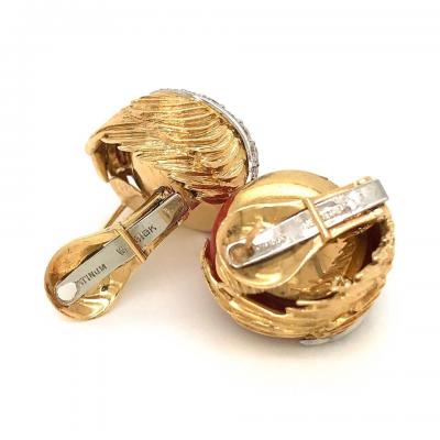 David Webb David Webb Domed Coral Diamond Earrings