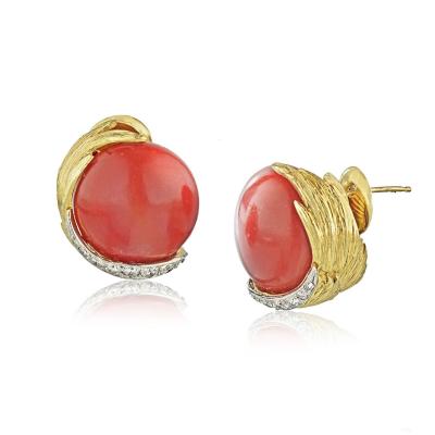 David Webb David Webb Domed Coral Diamond Earrings