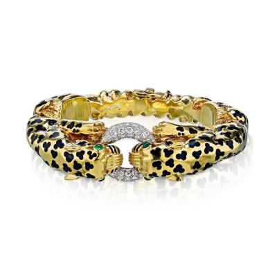 David Webb David Webb Double Head Leopard Diamond Bracelet