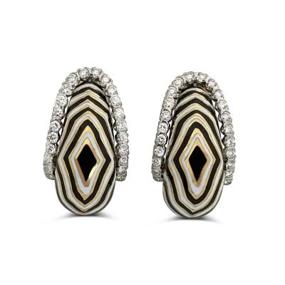 David Webb David Webb Enameled Zebra Earrings with Diamonds